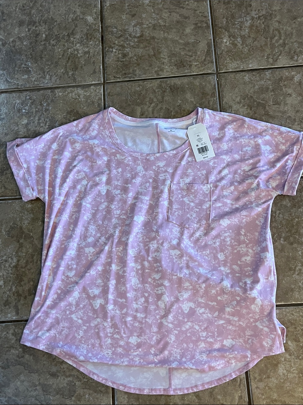 Wonderby Pink Marble Short Sleeve Pocket Tee Size XL